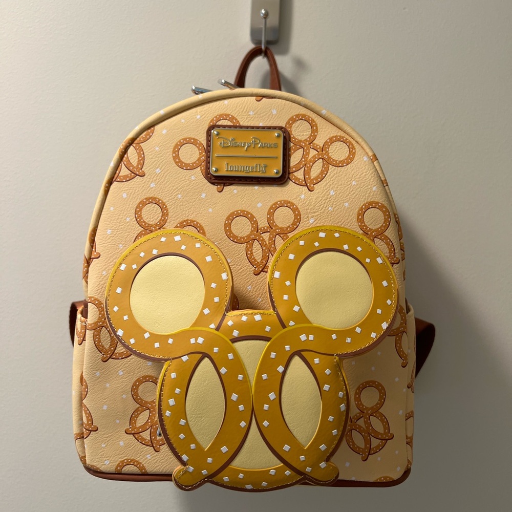 Disney Parks Loungefly Yellow & Brown Mickey Pretzel Backpack NWT